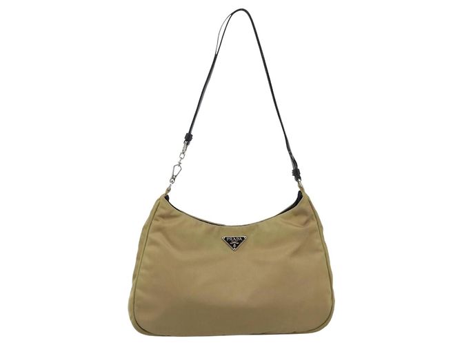 Bolsa de Nylon PRADA Bege Prata Auth ar14070 - vista 13