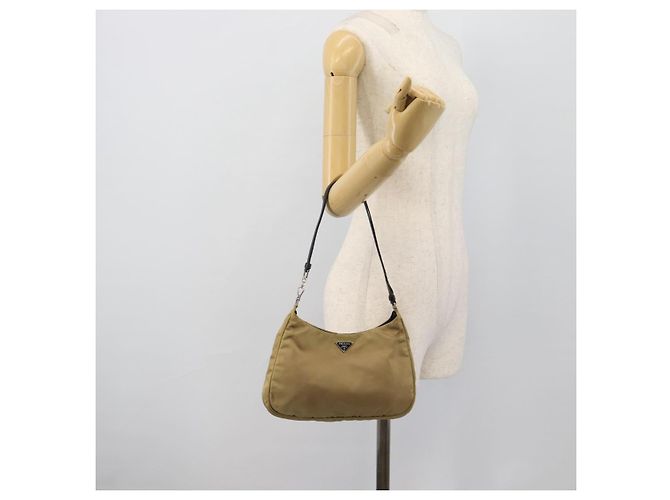 Bolsa de Nylon PRADA Bege Prata Auth ar14070 - vista 24
