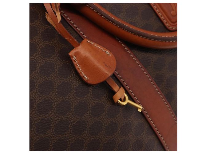 Céline CELINE Borsa Boston in Tela Macadam PVC Pelle Marrone Oro Auth fm5391 D'oro - vista 10