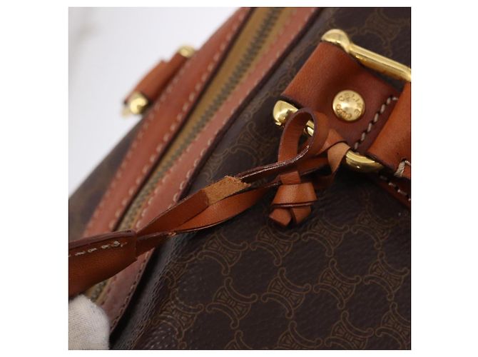 Céline CELINE Borsa Boston in Tela Macadam PVC Pelle Marrone Oro Auth fm5391 D'oro - vista 11