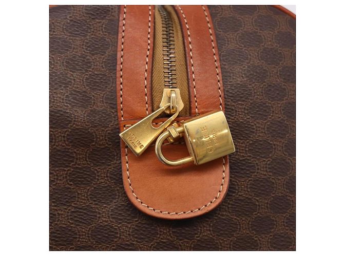 Céline CELINE Borsa Boston in Tela Macadam PVC Pelle Marrone Oro Auth fm5391 D'oro - vista 17