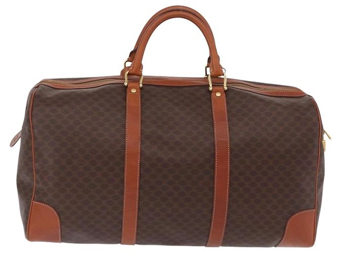 Céline CELINE Borsa Boston in Tela Macadam PVC Pelle Marrone Oro Auth fm5391 D'oro - vista 2