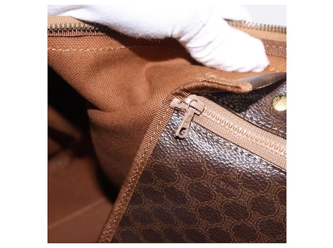 Céline CELINE Borsa Boston in Tela Macadam PVC Pelle Marrone Oro Auth fm5391 D'oro - vista 21