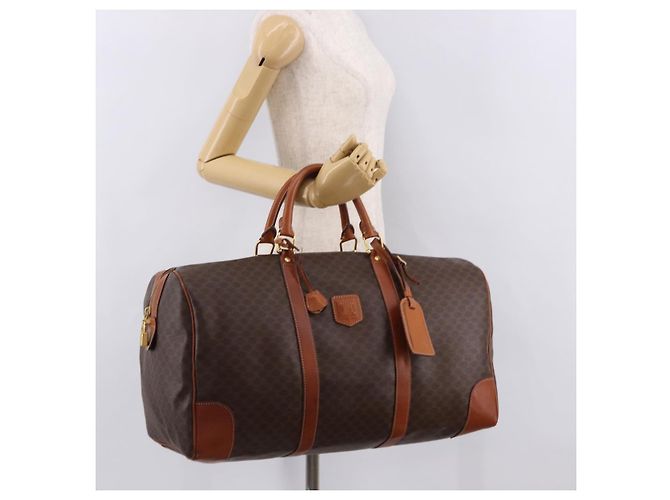 Céline CELINE Borsa Boston in Tela Macadam PVC Pelle Marrone Oro Auth fm5391 D'oro - vista 23