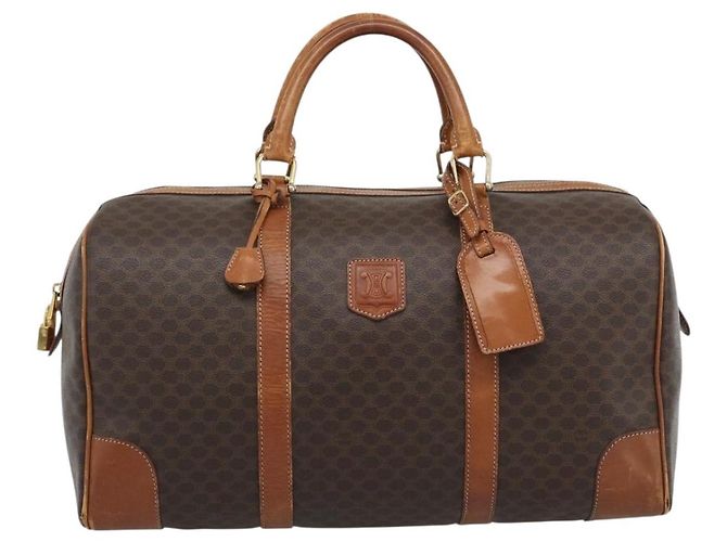 Céline Borsa Boston CELINE Macadam Canvas PVC Pelle 2 Set Marrone Oro Auth 190000 D'oro - vista 2