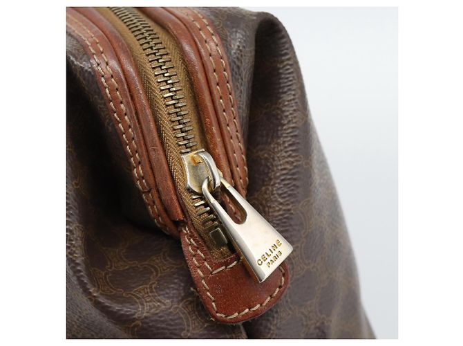 Céline Borsa Boston CELINE Macadam Canvas PVC Pelle 2 Set Marrone Oro Auth 190000 D'oro - vista 20