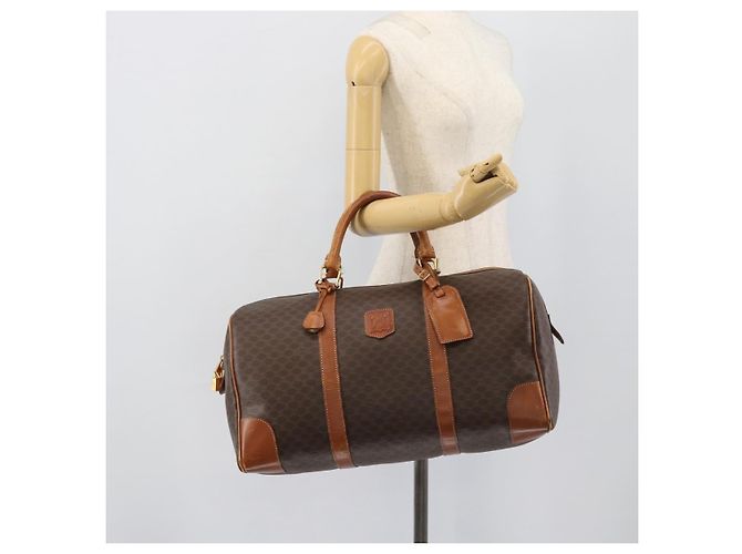 Céline Borsa Boston CELINE Macadam Canvas PVC Pelle 2 Set Marrone Oro Auth 190000 D'oro - vista 21