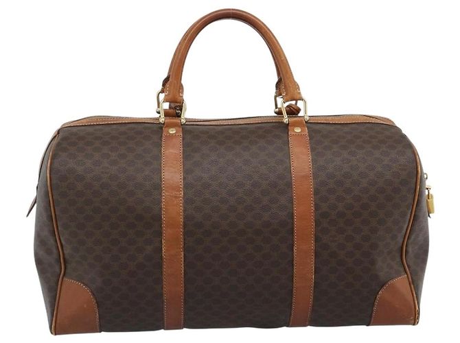 Céline Borsa Boston CELINE Macadam Canvas PVC Pelle 2 Set Marrone Oro Auth 190000 D'oro - vista 3