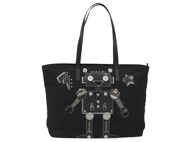 PRADA Robot Tote Bag Nylon Schwarz Silber Auth SW2635M - Ansicht 13