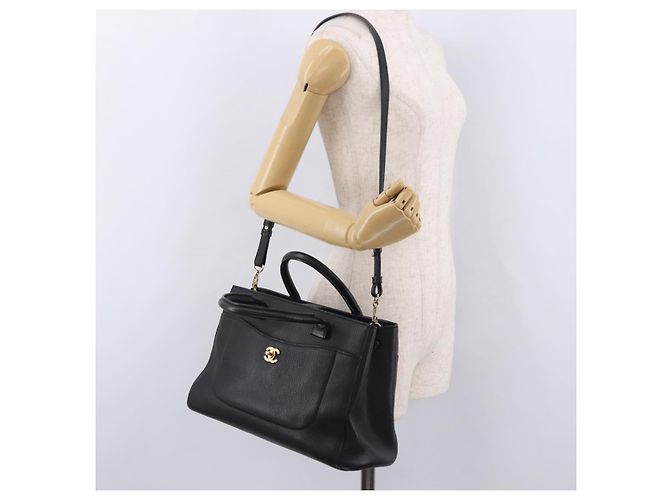 Borsa Tote CHANEL Neo Executive in pelle caviar 2way Nero Oro CC Auth yk20629SAM D'oro - vista 32