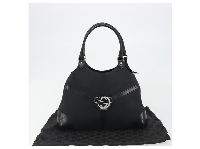 Borsa GUCCI Interlocking G in tela nero argento 114875 Auth 192188V - vista 12