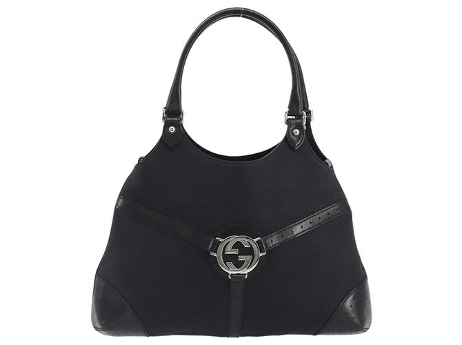 Borsa GUCCI Interlocking G in tela nero argento 114875 Auth 192188V - vista 13