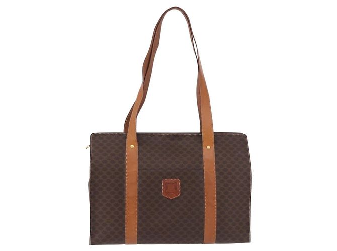 Céline Borsa a tracolla CELINE Macadam Canvas PVC Pelle Marrone Oro Auth ka5258 D'oro - vista 13