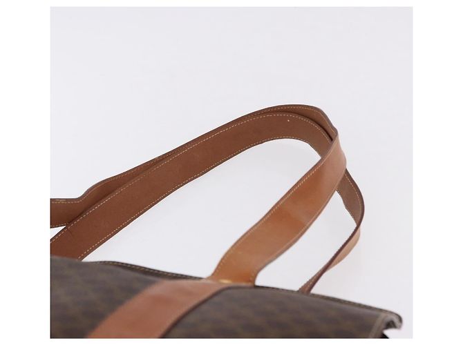 Céline Borsa a tracolla CELINE Macadam Canvas PVC Pelle Marrone Oro Auth ka5258 D'oro - vista 14