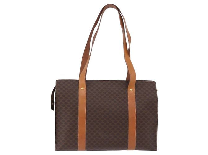 Céline Borsa a tracolla CELINE Macadam Canvas PVC Pelle Marrone Oro Auth ka5258 D'oro - vista 2