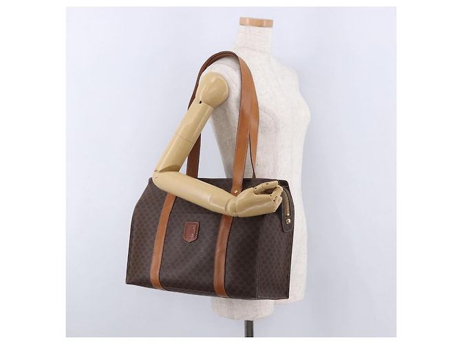 Céline Borsa a tracolla CELINE Macadam Canvas PVC Pelle Marrone Oro Auth ka5258 D'oro - vista 24
