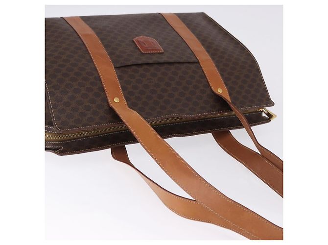 Céline Borsa a tracolla CELINE Macadam Canvas PVC Pelle Marrone Oro Auth ka5258 D'oro - vista 6
