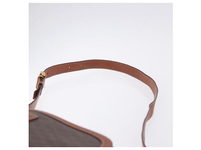 Céline Bolsa de Ombro CELINE Macadam Canvas PVC Couro Marrom Ouro Auth BA14318 Dourado - vista 8