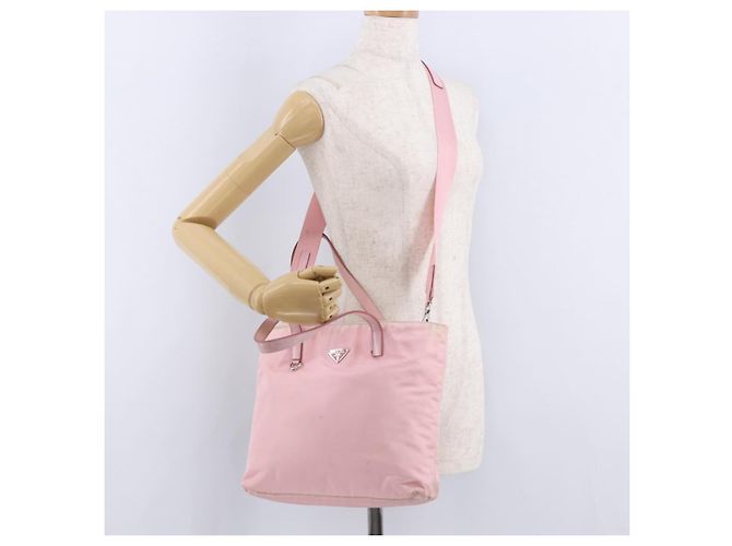 Borsa Tote PRADA Nylon 2way Rosa Argento Auth 192294 - vista 27