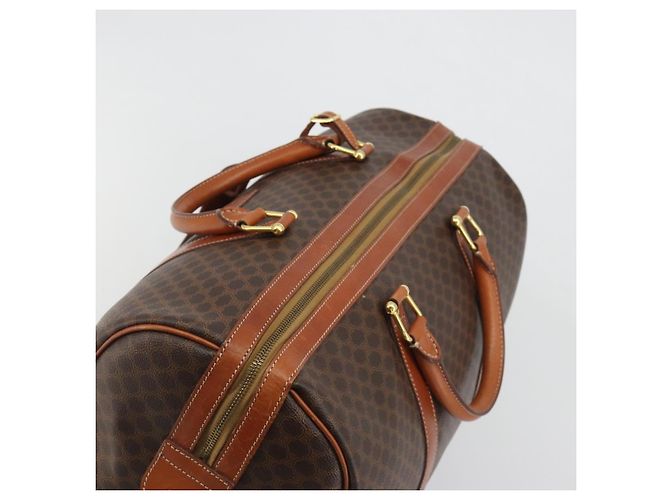 Céline Borsa Boston CELINE Macadam Canvas PVC Pelle Marrone Oro Auth 190187A D'oro - vista 6