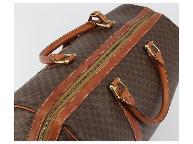 Céline Borsa Boston CELINE Macadam Canvas PVC Pelle Marrone Oro Auth 190187A D'oro - vista 7