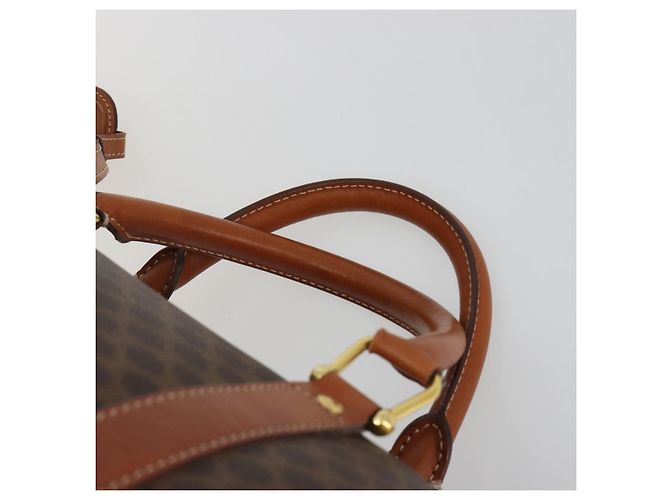 Céline Borsa Boston CELINE Macadam Canvas PVC Pelle Marrone Oro Auth 190187A D'oro - vista 9