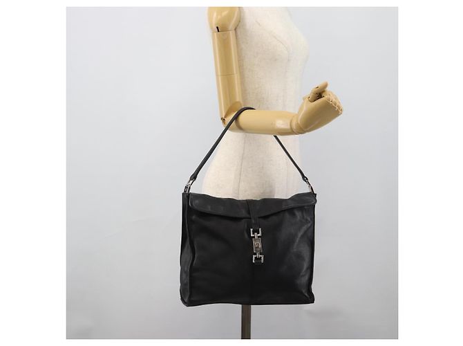Sac à bandoulière GUCCI Jackie en cuir noir avec détails argentés 001.3355 Authentique 192805 - vue 22