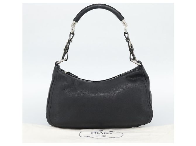 Borsa PRADA in pelle nera argento Auth 191866V Nero - vista 12