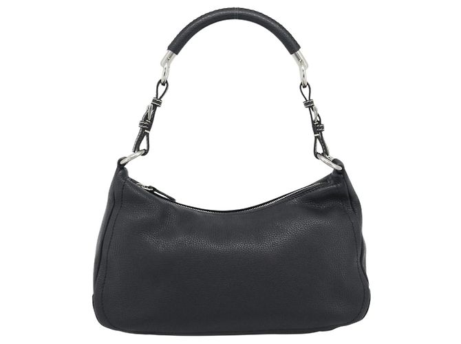 Borsa PRADA in pelle nera argento Auth 191866V Nero - vista 13