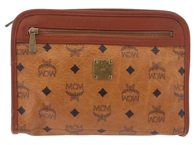 Clutch MCM Logogram Vicetos in pelle PVC Marrone Oro Auth gh2154 D'oro - vista 13