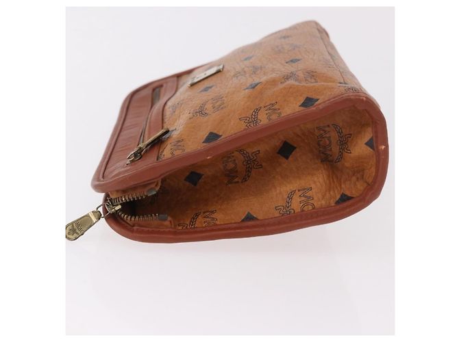 Clutch MCM Logogram Vicetos in pelle PVC Marrone Oro Auth gh2154 D'oro - vista 4