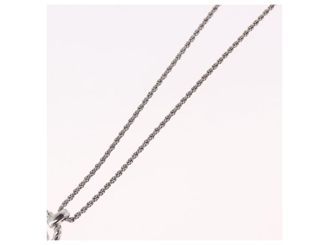 Collana Christian Dior con logo a cerchio di corda in metallo argento Auth SW2521 - view 10