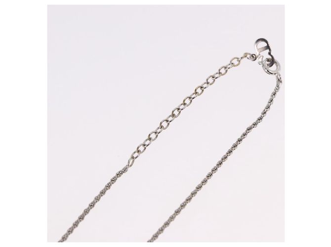 Collana Christian Dior con logo a cerchio di corda in metallo argento Auth SW2521 - view 12