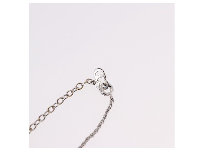 Collana Christian Dior con logo a cerchio di corda in metallo argento Auth SW2521 - view 13