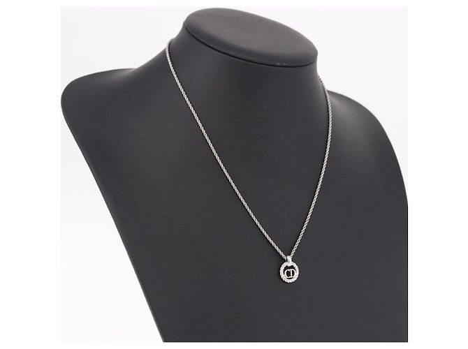 Collana Christian Dior con logo a cerchio di corda in metallo argento Auth SW2521 - view 14