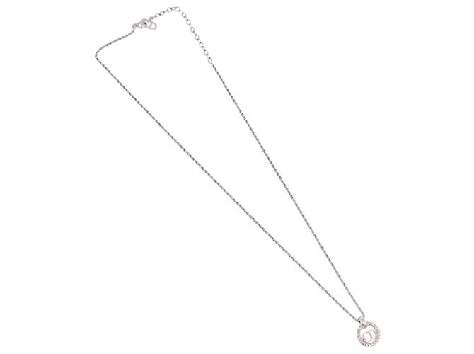 Collana Christian Dior con logo a cerchio di corda in metallo argento Auth SW2521 - view 2