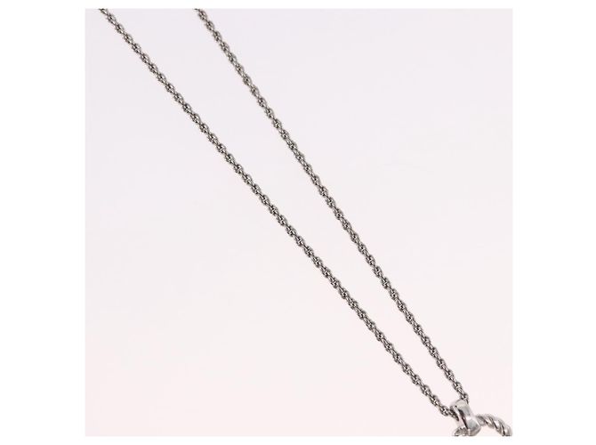 Collana Christian Dior con logo a cerchio di corda in metallo argento Auth SW2521 - view 4