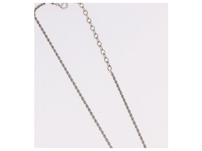 Collana Christian Dior con logo a cerchio di corda in metallo argento Auth SW2521 - view 6