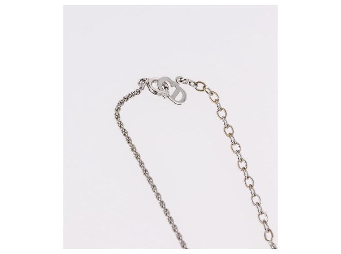Collana Christian Dior con logo a cerchio di corda in metallo argento Auth SW2521 - view 7