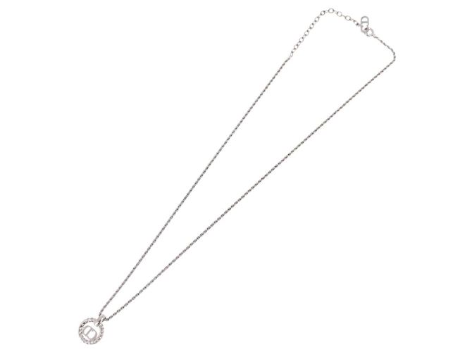 Collana Christian Dior con logo a cerchio di corda in metallo argento Auth SW2521 - view 8