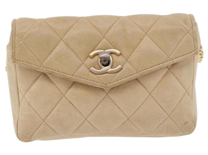 CHANEL Marsupio Matelasse in pelle di agnello Beige Oro CC Auth bs36144 D'oro - vista 13