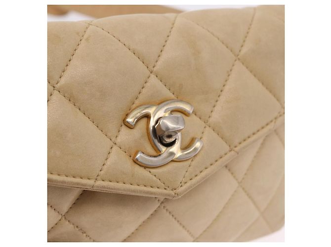 CHANEL Marsupio Matelasse in pelle di agnello Beige Oro CC Auth bs36144 D'oro - vista 17