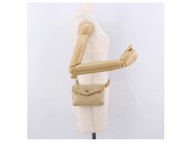 CHANEL Marsupio Matelasse in pelle di agnello Beige Oro CC Auth bs36144 D'oro - vista 23