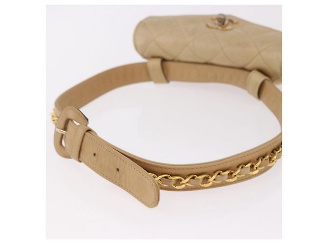 CHANEL Marsupio Matelasse in pelle di agnello Beige Oro CC Auth bs36144 D'oro - vista 7