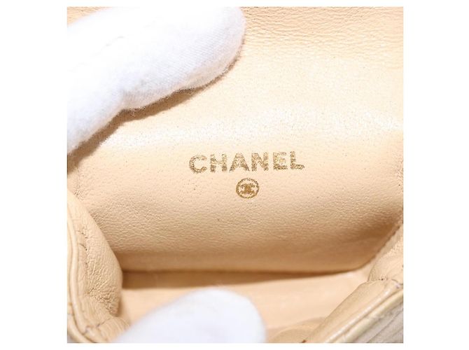 CHANEL Mini Mini Matelasse Charm Lamb Skin Beige CC Auth bs36151 - vista 10