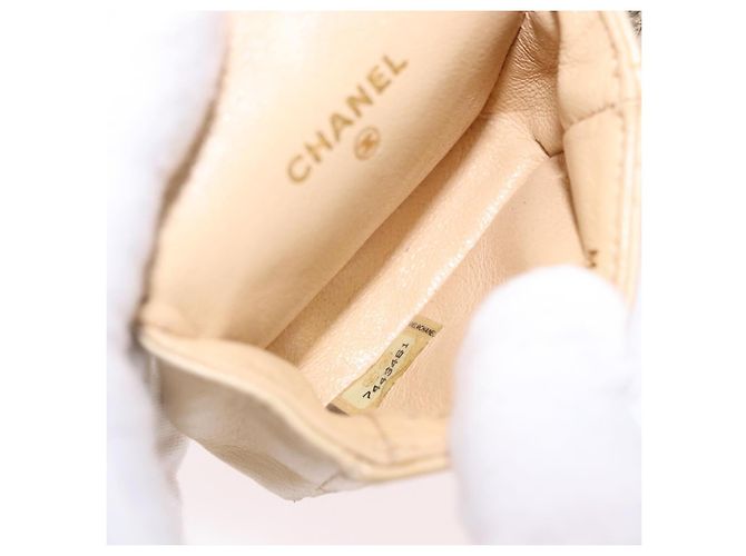 CHANEL Mini Mini Matelasse Charm Lamb Skin Beige CC Auth bs36151 - vista 11