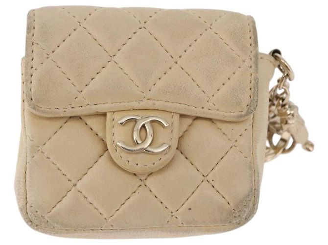 CHANEL Mini Mini Matelasse Charm Lamb Skin Beige CC Auth bs36151 - vista 13