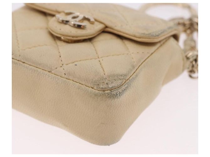 CHANEL Mini Mini Matelasse Charm Lamb Skin Beige CC Auth bs36151 - vista 14