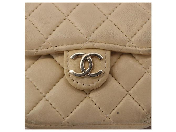 CHANEL Mini Mini Matelasse Charm Lamb Skin Beige CC Auth bs36151 - vista 17
