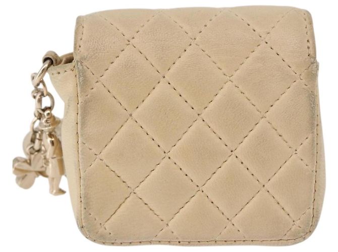 CHANEL Mini Mini Matelasse Charm Lamb Skin Beige CC Auth bs36151 - vista 2